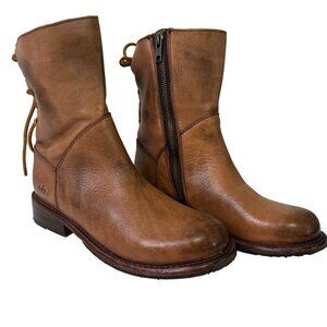 BED|STU Cheshire Brown Leather Boots With Lace-Up Back, Side Zipper Size 6.5